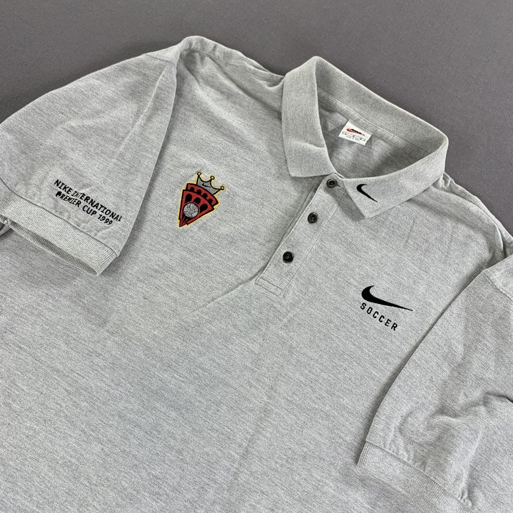 Vintage Nike Soccer Futbol Polo Shirt Men LG Gray International Premier Cup 1999